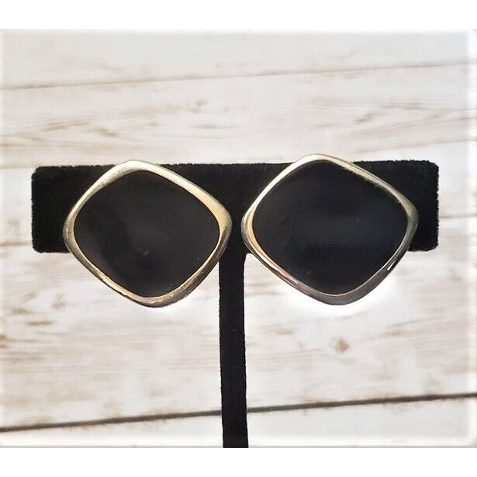 Vintage Bergere Clip On Earrings Black & Gold Tone